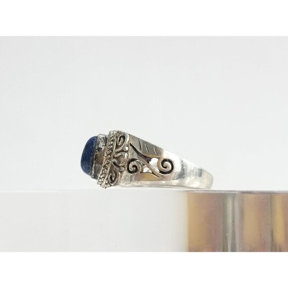 Lapis Lazuli Oval Cut Gemstone Art Nouveau Sterling Silver Vintage Ring sz 8.75 - Picture 5 of 10